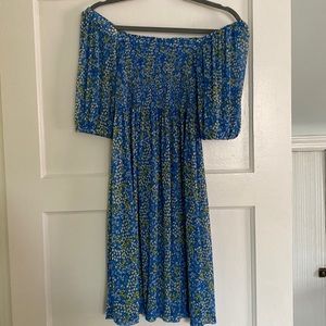 Blue and yellow smocked dress, size S